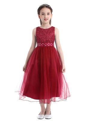 Toddler/Kids Girls Sequined Lace Mesh Flower Girl Dress front image