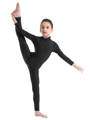 Kids Girls Long Sleeves Zippered Dancewear Gymnastics Unitard back image