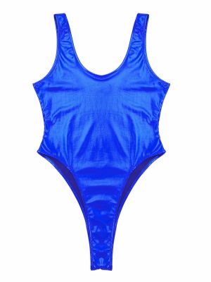 Women Glossy Sleeveless High Cut One-piece Swimsuits back image