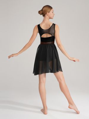 Women Sleeveless Asymmetric Chiffon Lyrical Dance Leotard Dress back image