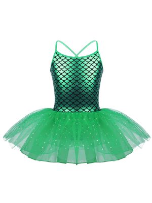 Kids Girls Glitter Mermaid Costume Ballet Dance Leotard Tutu Dress front image