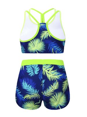 Girls Two Pieces Y-Shaped Back Top and Boyshorts Bottoms Swimsuits Set back image