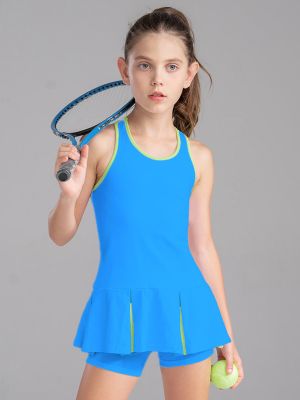 Kids Girls 2Pcs Sleeveless Sport Dress and Shorts Tennis Sets front image