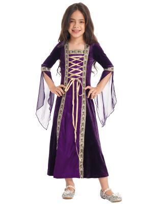 Kids Girls Long Sleeves Embroidered Vintage Renaissance Midi Dress front image