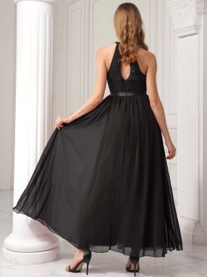 Women Built-in Bra Side Split Floor Length Bridesmaid Dress back image