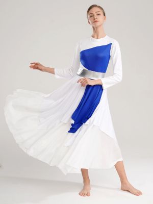 Women Color Block Sleeveless Praise Dance Dress(not include white underdress) back image