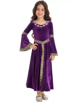 Kids Girls Retro Medieval Princess Velvet Dress Costumes front image