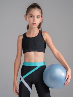 Kids Girls Activewear Sleeveless Crop Top and Colorblock Leggings Sets front image
