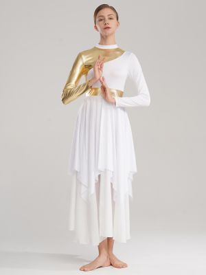 Women Long Sleeve Asymmetrical Worship Dance Dresses back image