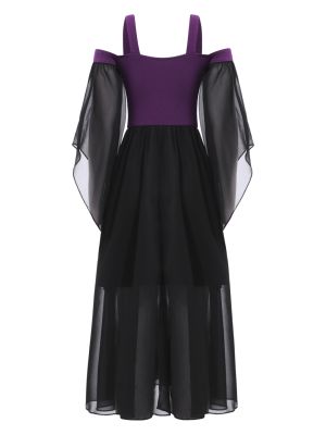 Kids Girls Cold Shoulder Halloween Medieval Renaissance Gothic Dress back image