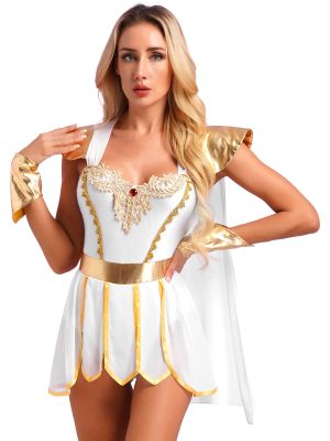 Women Ancient Roman Toga Costume Dress with Mesh Cape front image