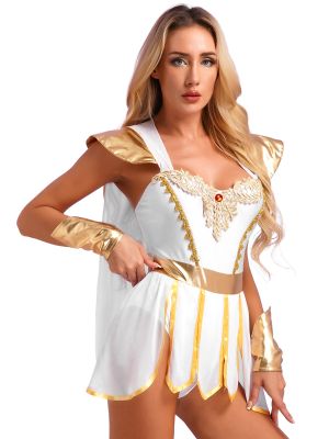 Women Ancient Roman Toga Costume Dress with Mesh Cape back image