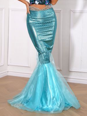 Women Cascading Tulle Mermaid Maxi Skirt back image