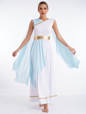 Women Chiffon Cap Sleeve Ancient Toga Greece Queen Costume Dress front image