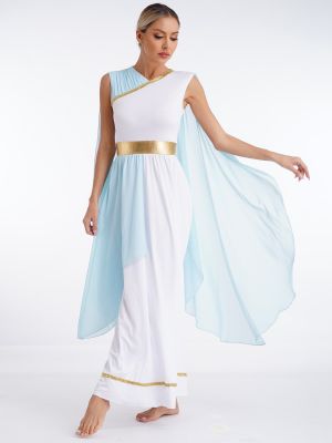 Women Chiffon Cap Sleeve Ancient Toga Greece Queen Costume Dress back image