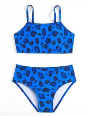 Kids Girls Two Pieces Leopard Pattern Swimsuit Bikini Set front image
