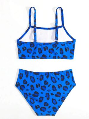 Kids Girls Two Pieces Leopard Pattern Swimsuit Bikini Set back image