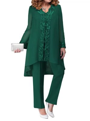 Women 3-Piece Wedding Guest Shirt Embroidered Cardigan and Pants Suits front image