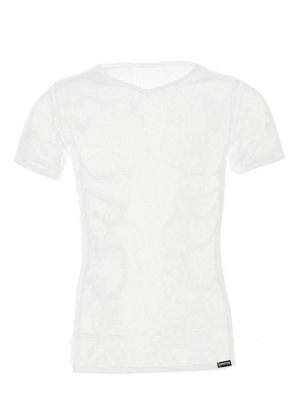 Men Short Sleeve V Neck Mesh See-Through Jazz Dance T-shirt thumb