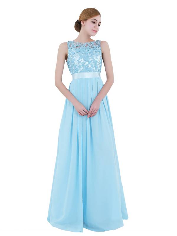 Women Embroidered Chiffon Maxi Bridesmaid Dress thumb