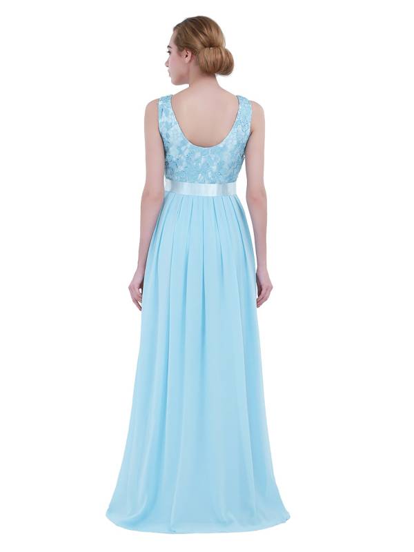 Women Embroidered Chiffon Maxi Bridesmaid Dress thumb