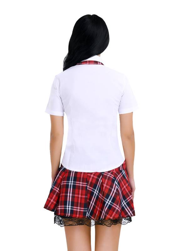 Women White Shirt and Pleated Skirt School Girl Uniform Cosplay Costume thumb