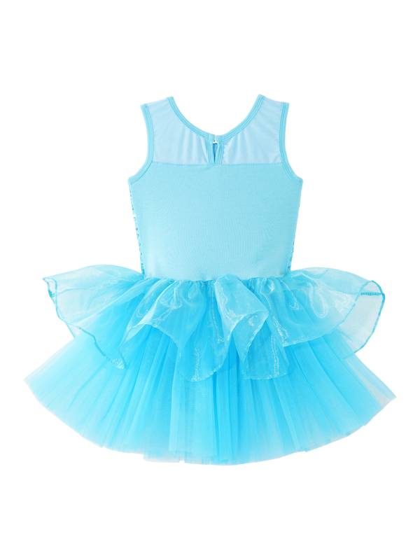 Kids Girls Sleeveless Sequin Ballet Dance Leotard Tutu Dress thumb