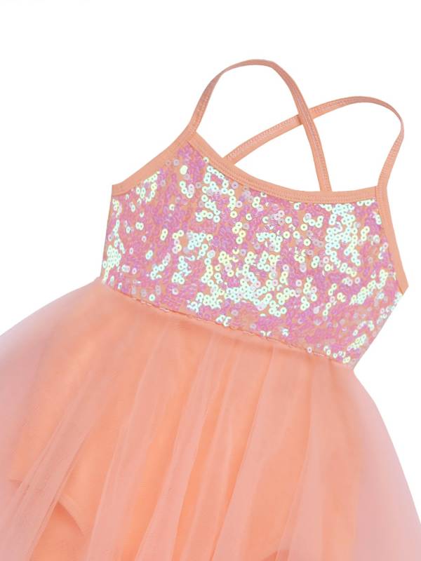 Kids Girls Sequins Tulle Ballet Dance Gymnastics Leotard Dress thumb