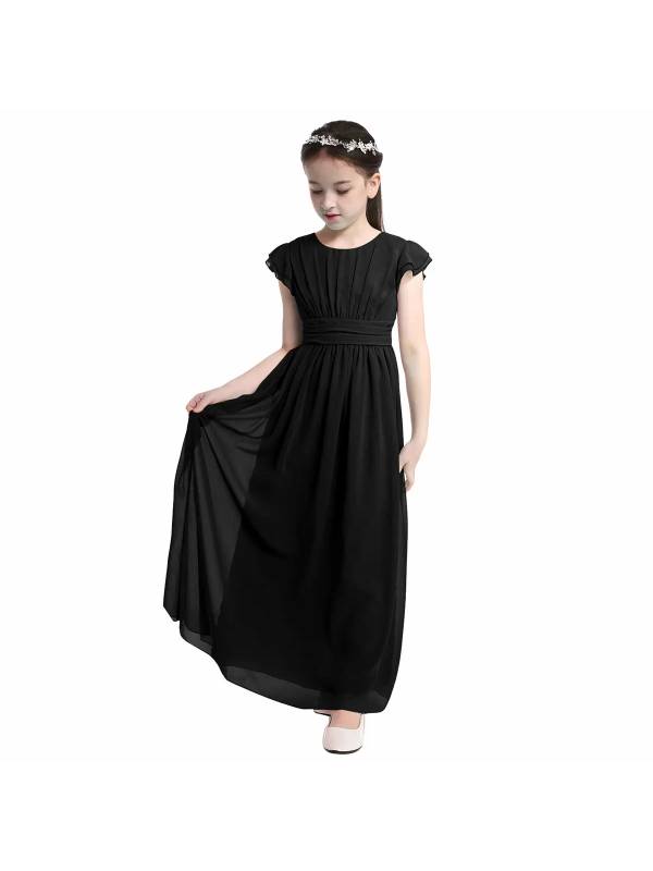 Toddler/Kids Girls Flutter Sleeves Chiffon Maxi Dress thumb