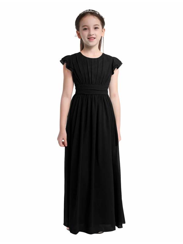 Toddler/Kids Girls Flutter Sleeves Chiffon Maxi Dress thumb