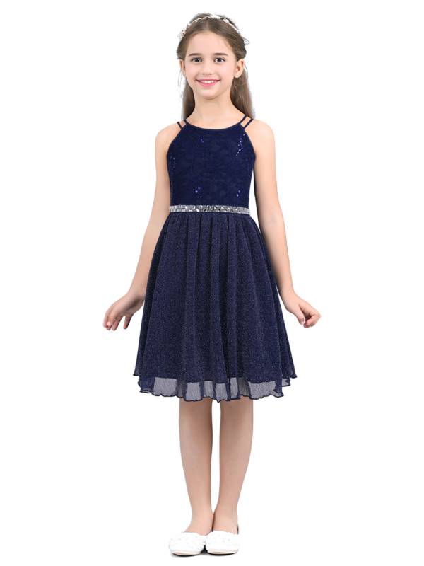 Kids Girls Sequined Floral Lace Tank Dress thumb