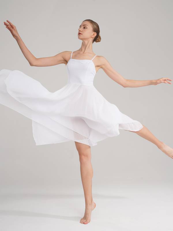 Women Sleeveless Asymmetric Chiffon Lyrical Contemporary Dance Dress thumb