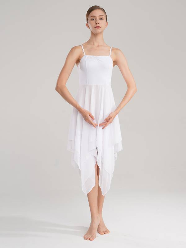 Women Sleeveless Asymmetric Chiffon Lyrical Contemporary Dance Dress thumb