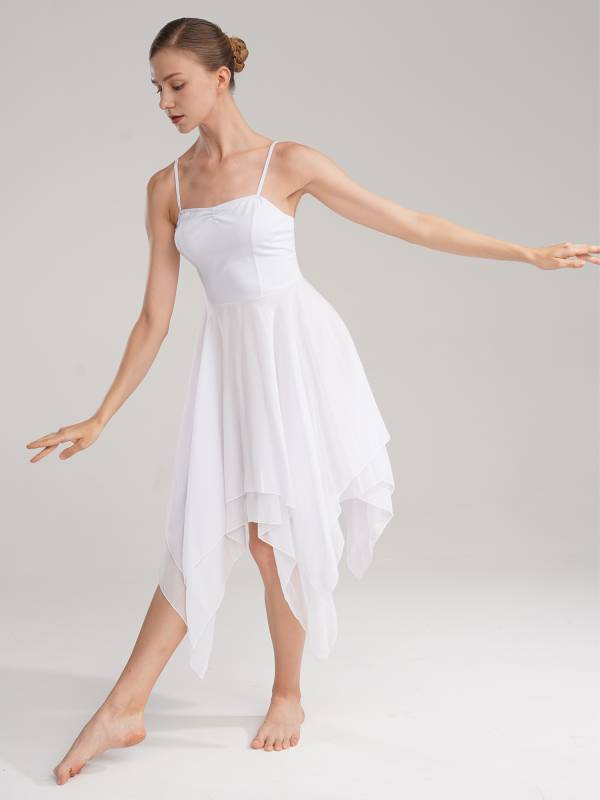 Women Sleeveless Asymmetric Chiffon Lyrical Contemporary Dance Dress thumb