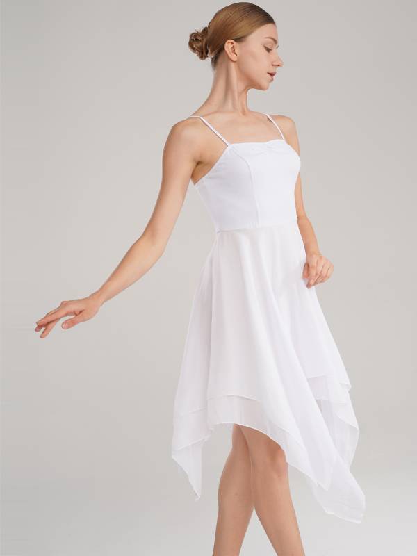 Women Sleeveless Asymmetric Chiffon Lyrical Contemporary Dance Dress thumb