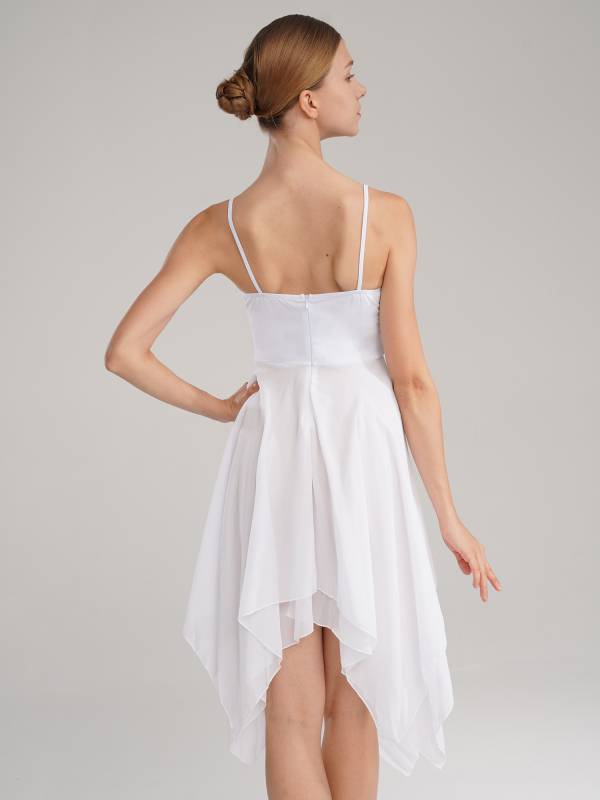 Women Sleeveless Asymmetric Chiffon Lyrical Contemporary Dance Dress thumb