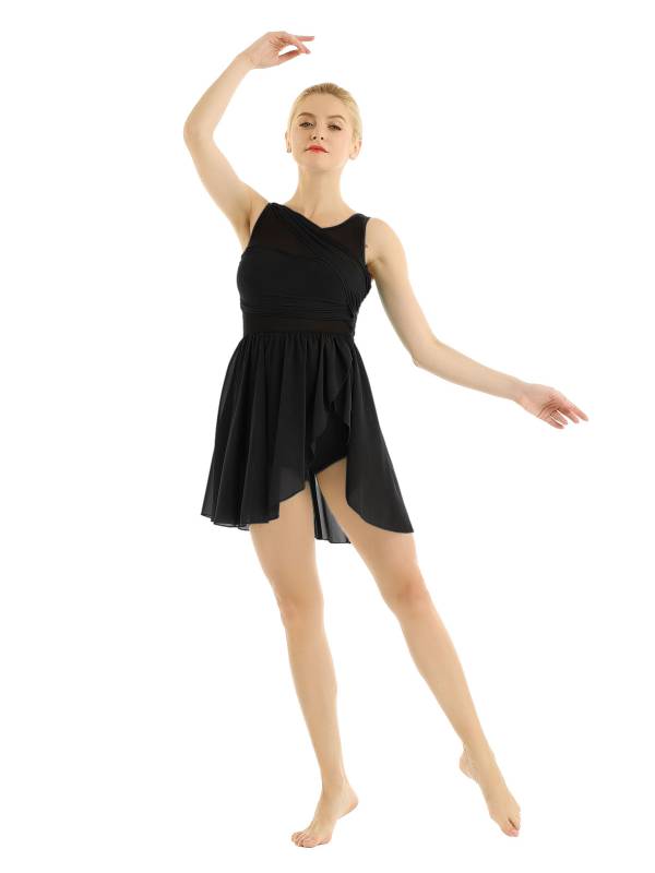 Women Sleeveless Asymmetric Chiffon Lyrical Dance Leotard Dress thumb