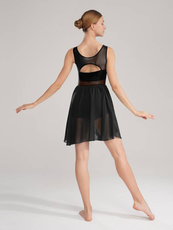 Women Sleeveless Asymmetric Chiffon Lyrical Dance Leotard Dress thumb