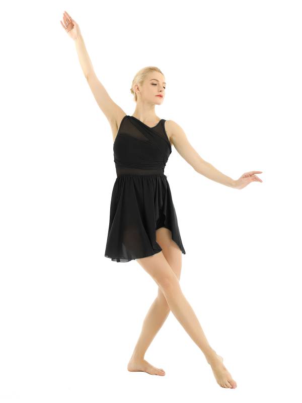 Women Sleeveless Asymmetric Chiffon Lyrical Dance Leotard Dress thumb