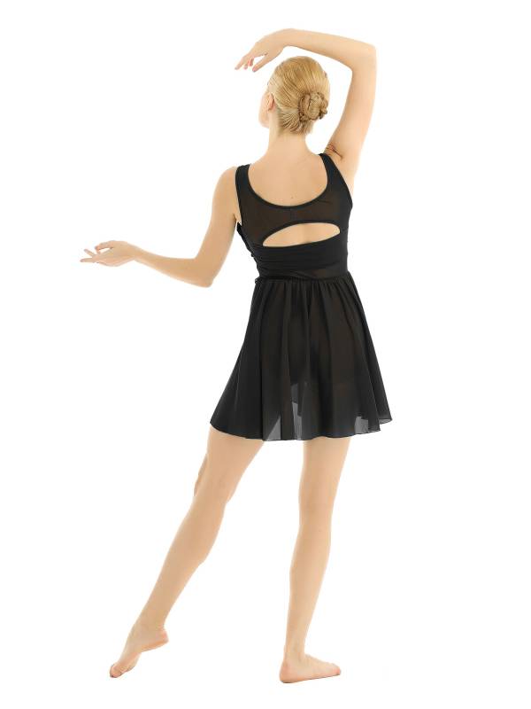 Women Sleeveless Asymmetric Chiffon Lyrical Dance Leotard Dress thumb