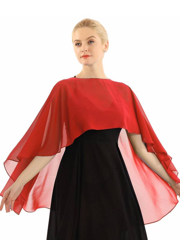 Women Chiffon High Low Shawl Wedding Capes Shrug thumb