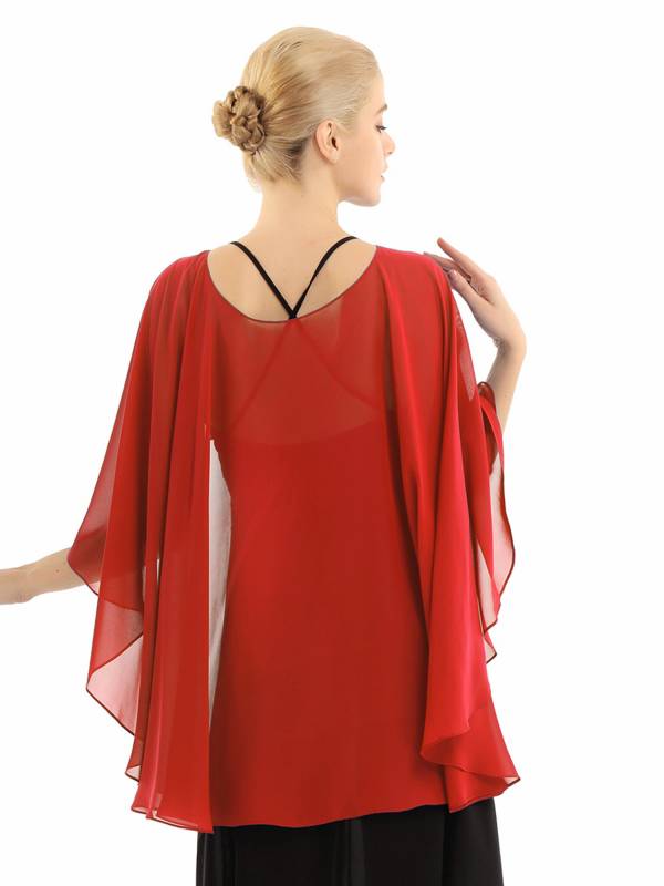 Women Chiffon High Low Shawl Wedding Capes Shrug thumb