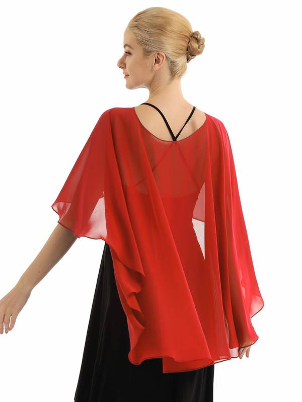 Women Chiffon High Low Shawl Wedding Capes Shrug thumb