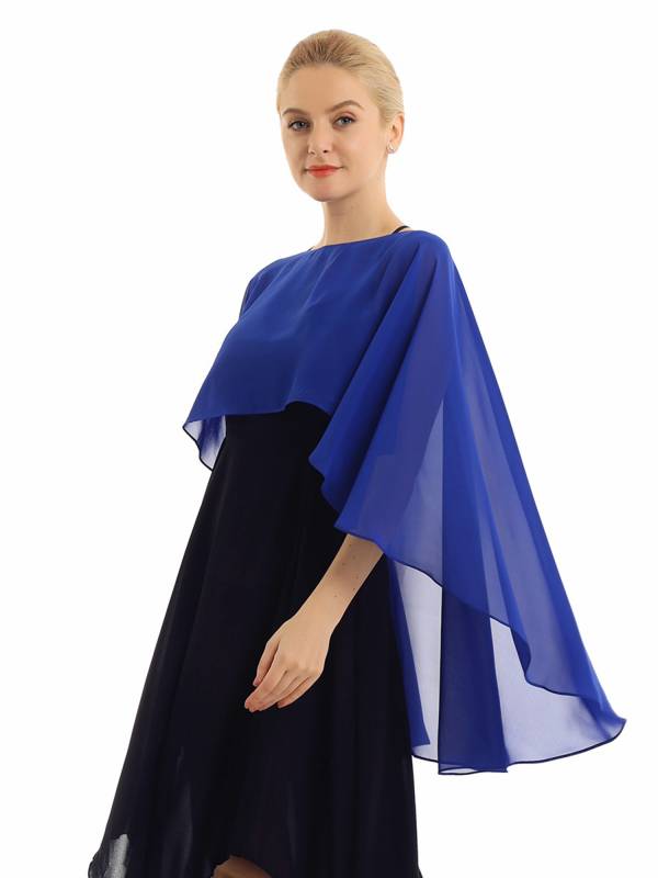 Women Chiffon High Low Shawl Wedding Capes Shrug thumb