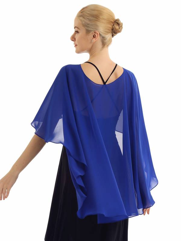 Women Chiffon High Low Shawl Wedding Capes Shrug thumb