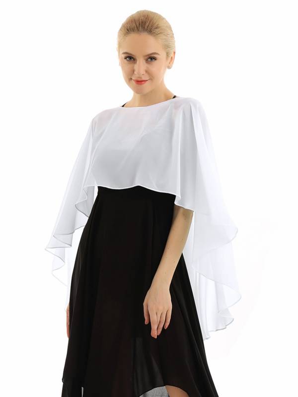 Women Chiffon High Low Shawl Wedding Capes Shrug thumb