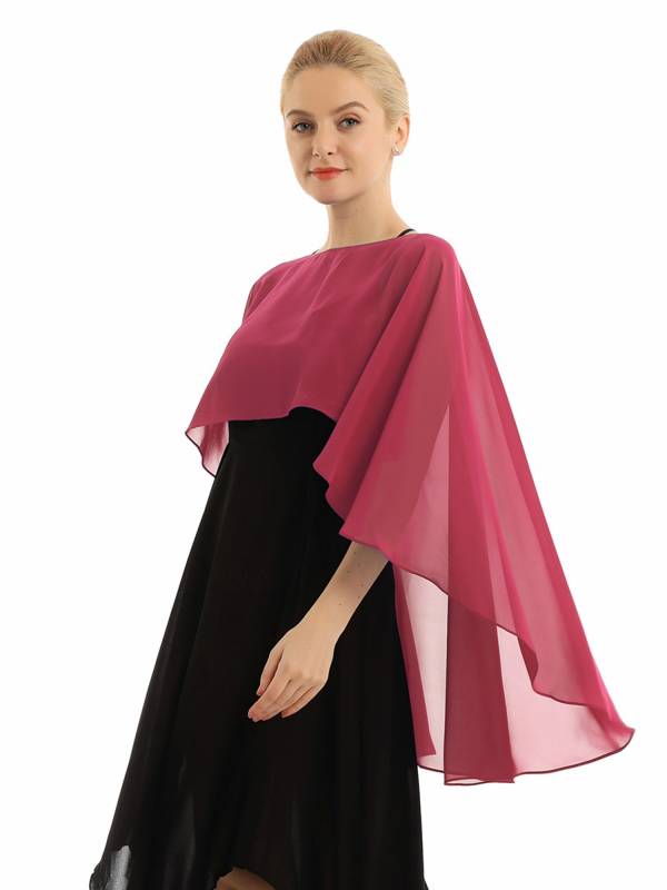 Women Chiffon High Low Shawl Wedding Capes Shrug thumb