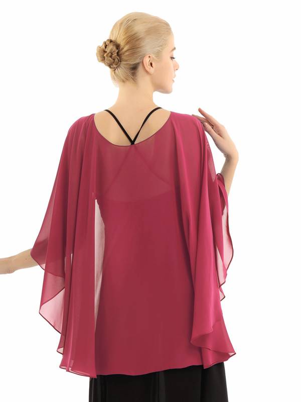 Women Chiffon High Low Shawl Wedding Capes Shrug thumb