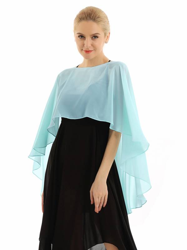 Women Chiffon High Low Shawl Wedding Capes Shrug thumb