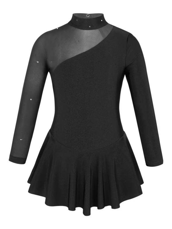 Kids Girls Long Sleeves Tulle Ice Skating Roller Skating Leotard Dress thumb